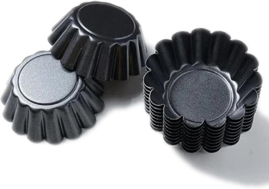12 Packs Egg Tart Pan, Non-Stick Carbon Steel Molds, Reusable Mini Pie Mould Muffin Cupcake Pudding Baking Cup for Pies, Cakes, Quiche Bakeware - 2.6 x 0.9 Inch
