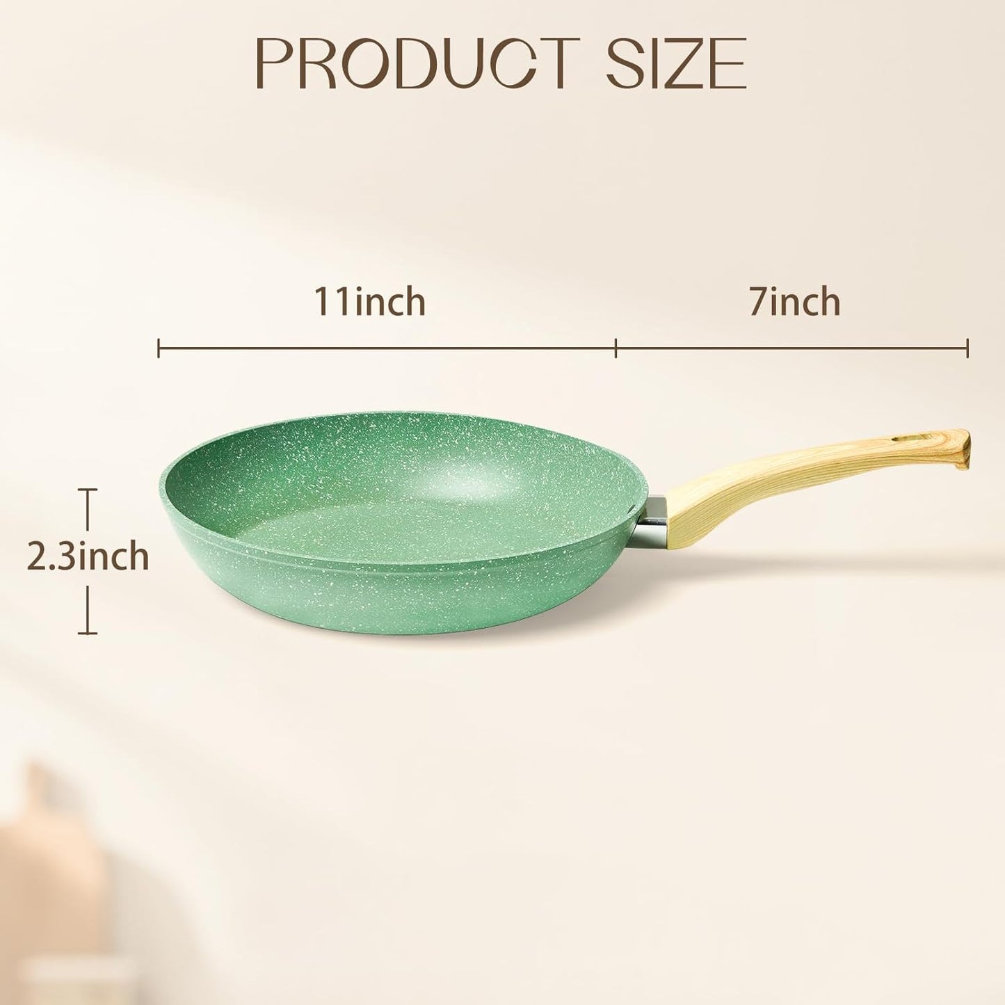 Innerwell Nonstick 11 Inch Skillet, Aluminum, Ergonomic Handle, Non-Toxic, Safe, Healthy, Easy Clean, Suitable for All Stovetops