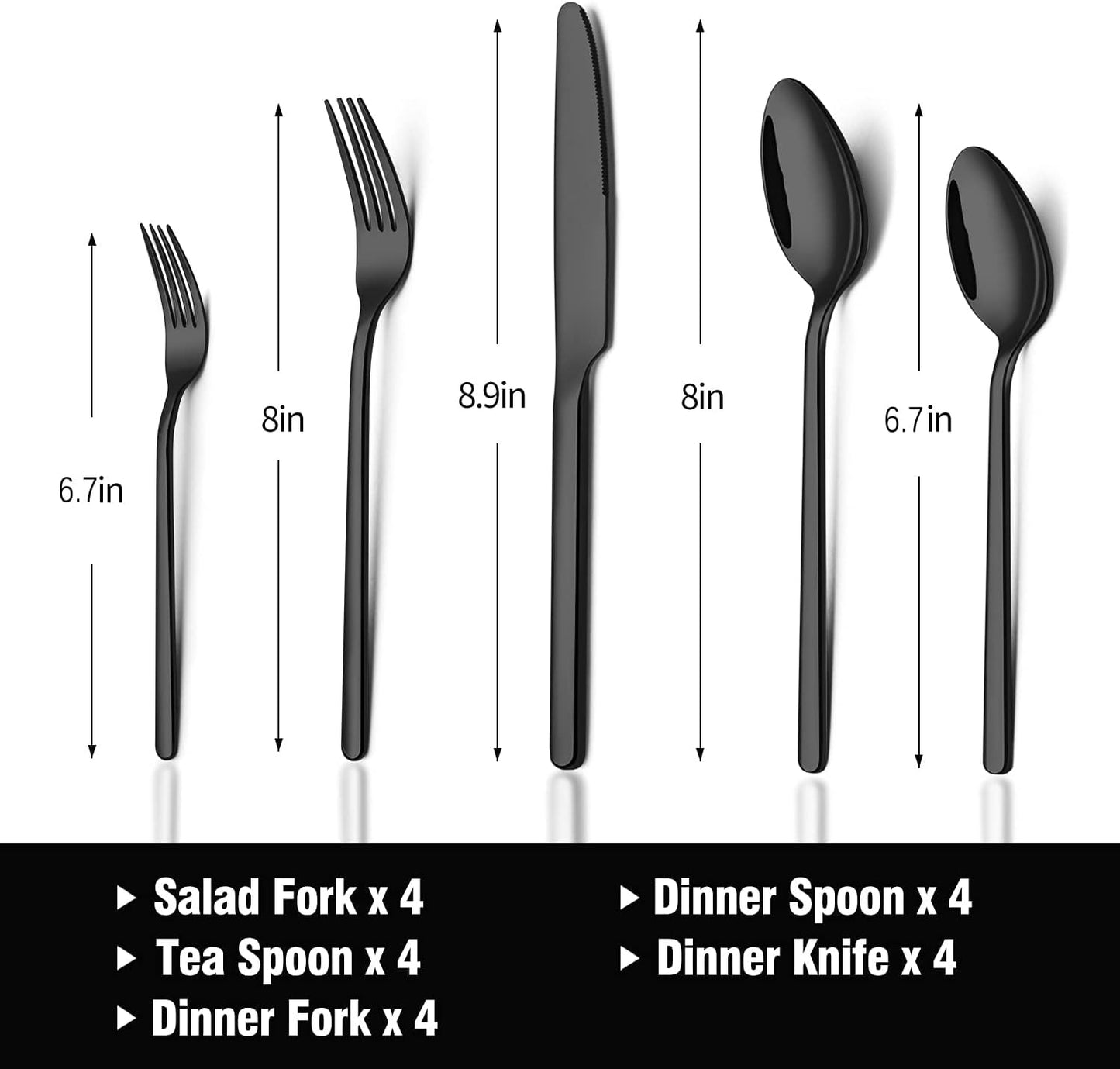 KINGSTONE Black Silverware Set, 20-Piece Flatware Set for 4, 18/10 Stainless Steel Cutlery for Home Kitchen and Restaurant