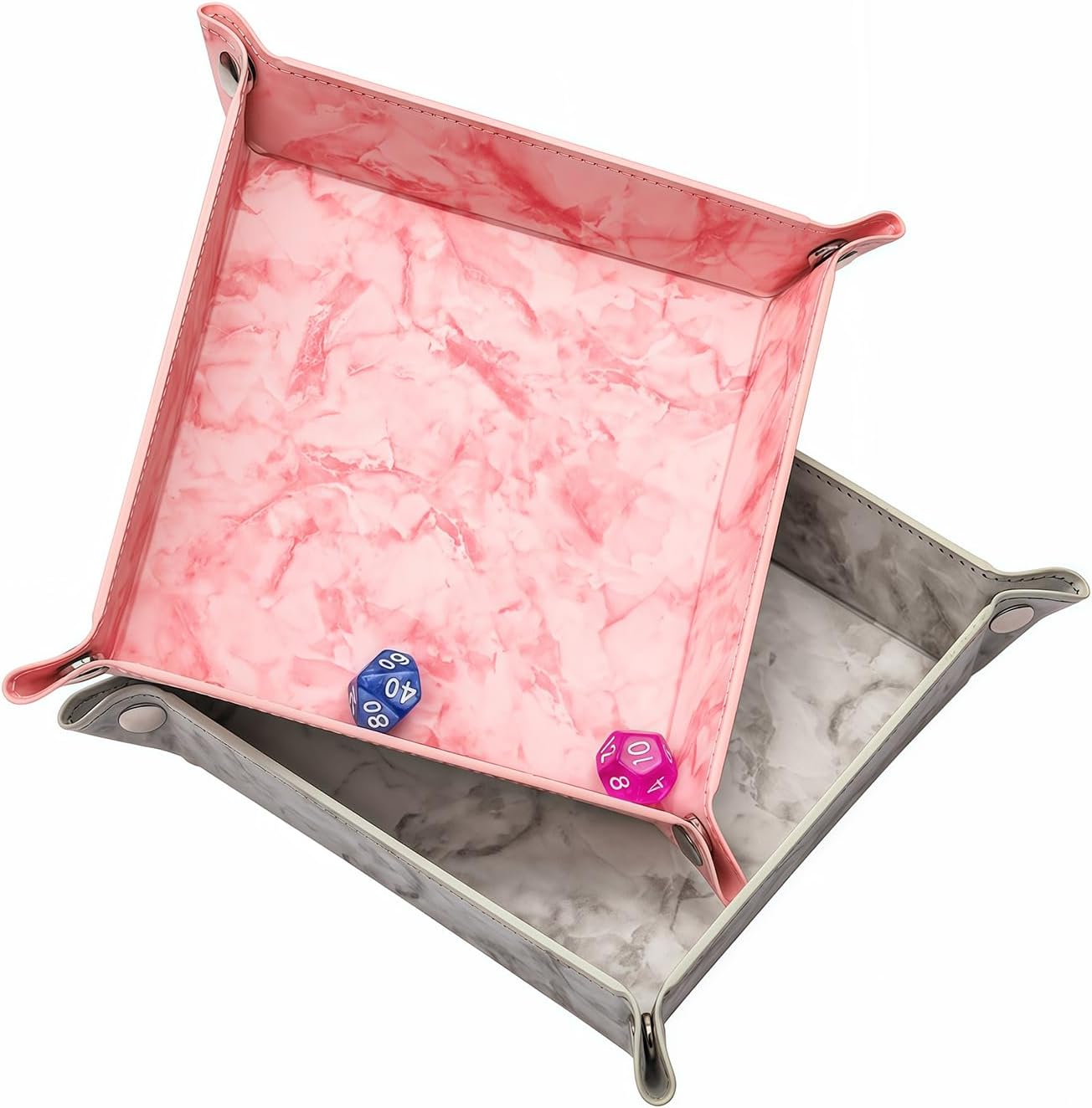 siduater Valet Tray Desktop Storage Organizer – Vegan Leather Catchall Bedside Vanity Tray Nightstand Caddy Holder for Remote Controller, Watch, Keys, Phone, Wallet, Coin, Jewelry, Marble Pink