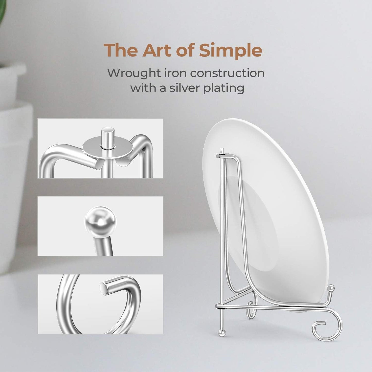 TR-LIFE Plate Stands for Display - 4 Inch Plate Holder Display Stand + Metal Easel Stand for Picture Frame, Decorative Plates, Photo, Book, Collectibles (2 Pack)