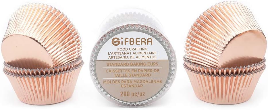Gifbera Rose Gold Foil Cupcake Liners Standard Baking Cups Muffin Wrappers for Wedding Birthday, 200-Count