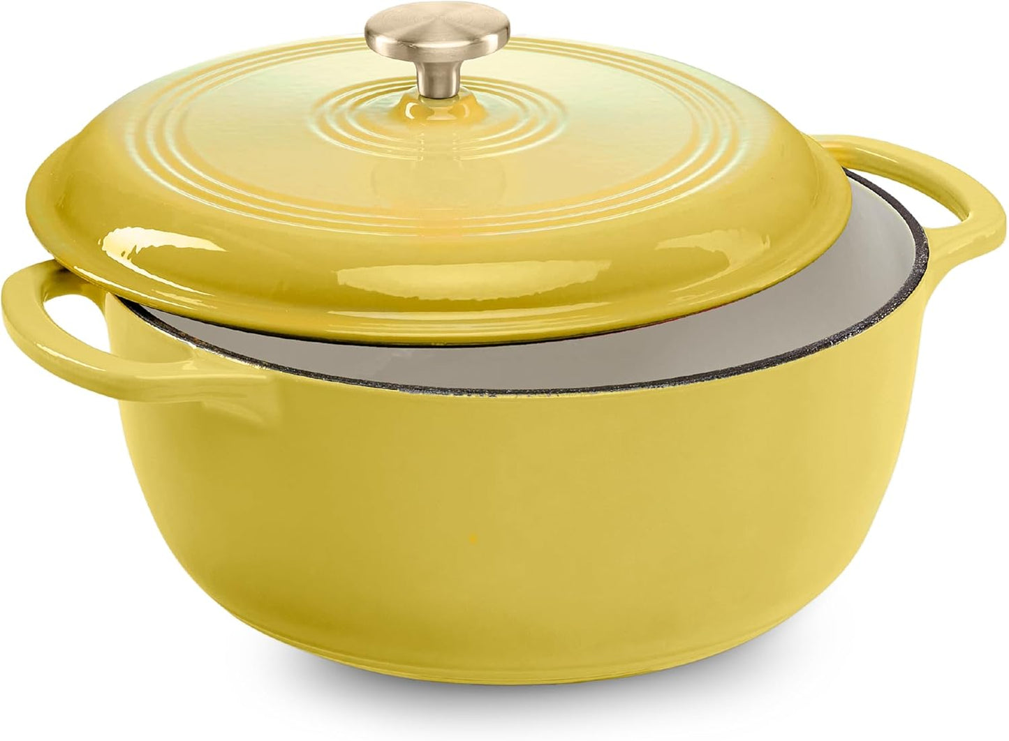 Best Choice Products 6 Quart Enamel Cast-Iron Round Dutch Oven, Family Style Heavy-Duty Pre-Seasoned Cookware for Home, Kitchen, Dining Room, Oven Safe w/Lid, Dual Handles - Lemon Meringue
