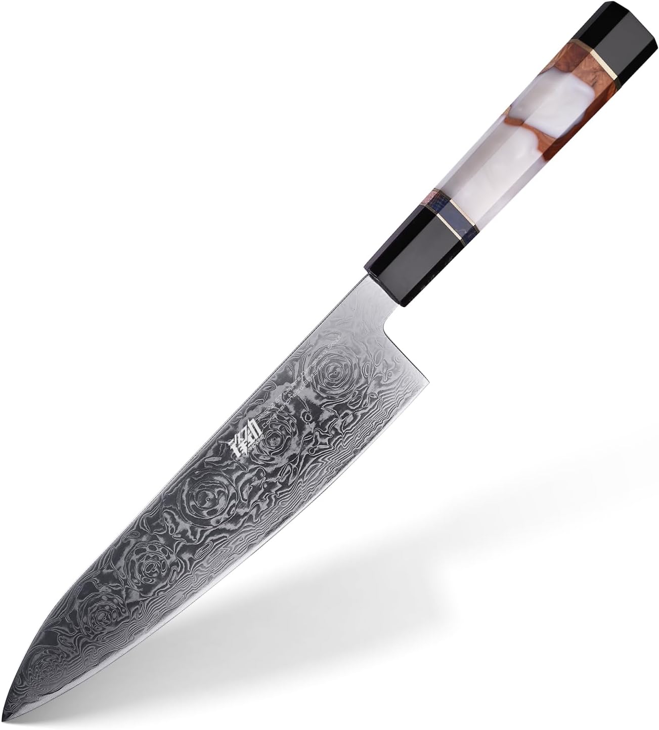 FINDKING 8 Inch Japanese Professional Chef Knife, Damascus Kitchen Blade for Sharp, Sturdy Cuts & Daily Cooking (BLACK-ROSE Series)