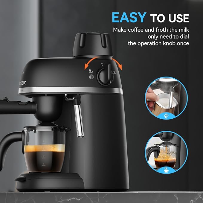 Coffee Machine, 3.5 Bar Espresso & Cappuccino Machine with Steam Wand, Compact Design Coffee Maker for Latte, Safety Lock & Tritan Cups, 800w, Black