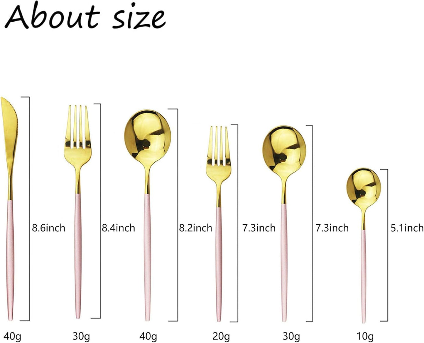 JASHII 18/10 Silver Silverware Set Stainless Steel Flatware Utensils Set Gold Cutlery Set| 24-Piece Modern Cubiertos Dorados| BEST Birthday Wedding Gift (4 Sets, Pink Handle Gold Mirror Polish)