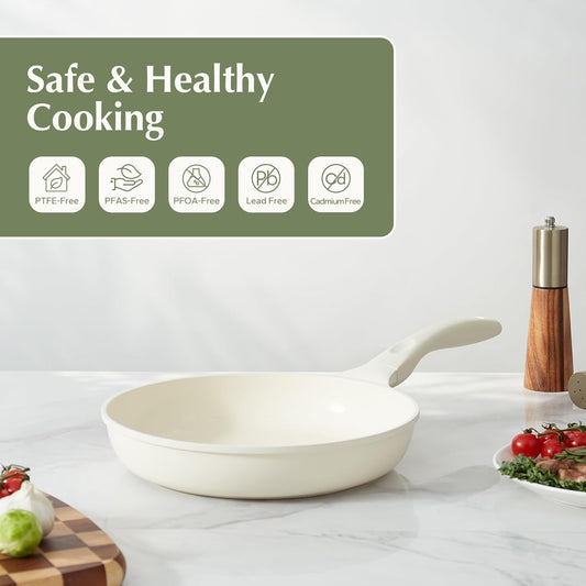 Redchef Ceramic Frying Pan, Small Nonstick Frying Pan, Non Stick Pans for Eggs & Omelets, PFOA & PFAS-Free, Fast & Even Heat, Compatible with All Cooktops, Dishwasher Safe, Beige White, 9.5"