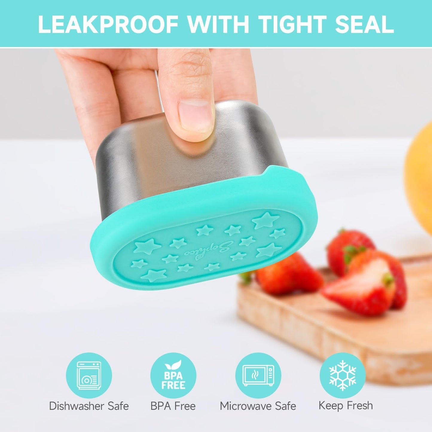 SOPHICO Stainless Steel Salad Dressing Condiment Containers with Leakproof Silicone Lids, 3 oz Mini Sauce Container and Portion Bento Box of Kids Lunch to Go for Snack, Dessert (MIX, 4 PACK)