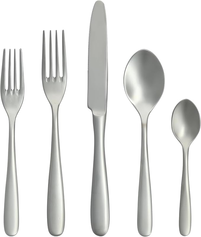 Fortessa Grand City Sandblasted 18/10 Stainless Steel 5 Piece Flatware Set, Service for 1, Sandblasted Silver