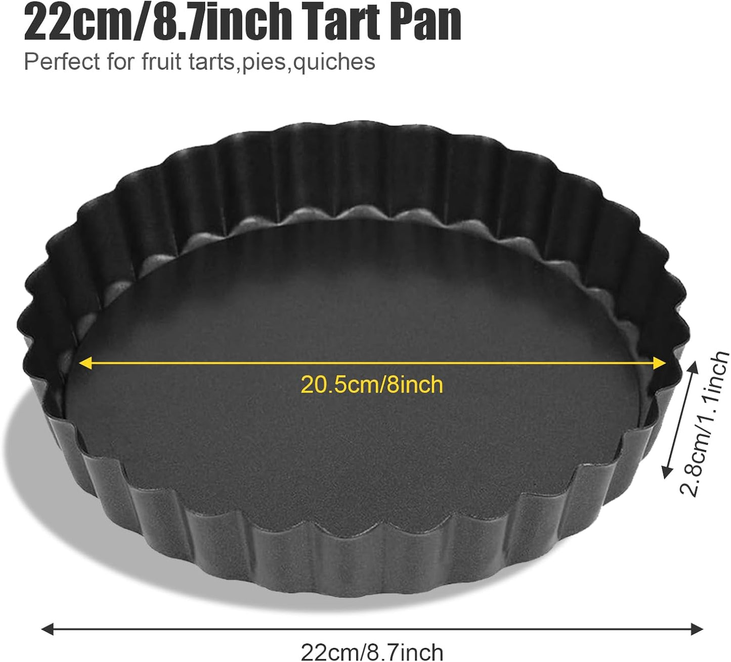 8 Inch Tart Pan Fluted Fruit Pie Pans With Removable Base Nonstick Coating Tarts Molds for Baking Supply For Pizza Tartlet Cake Quiche