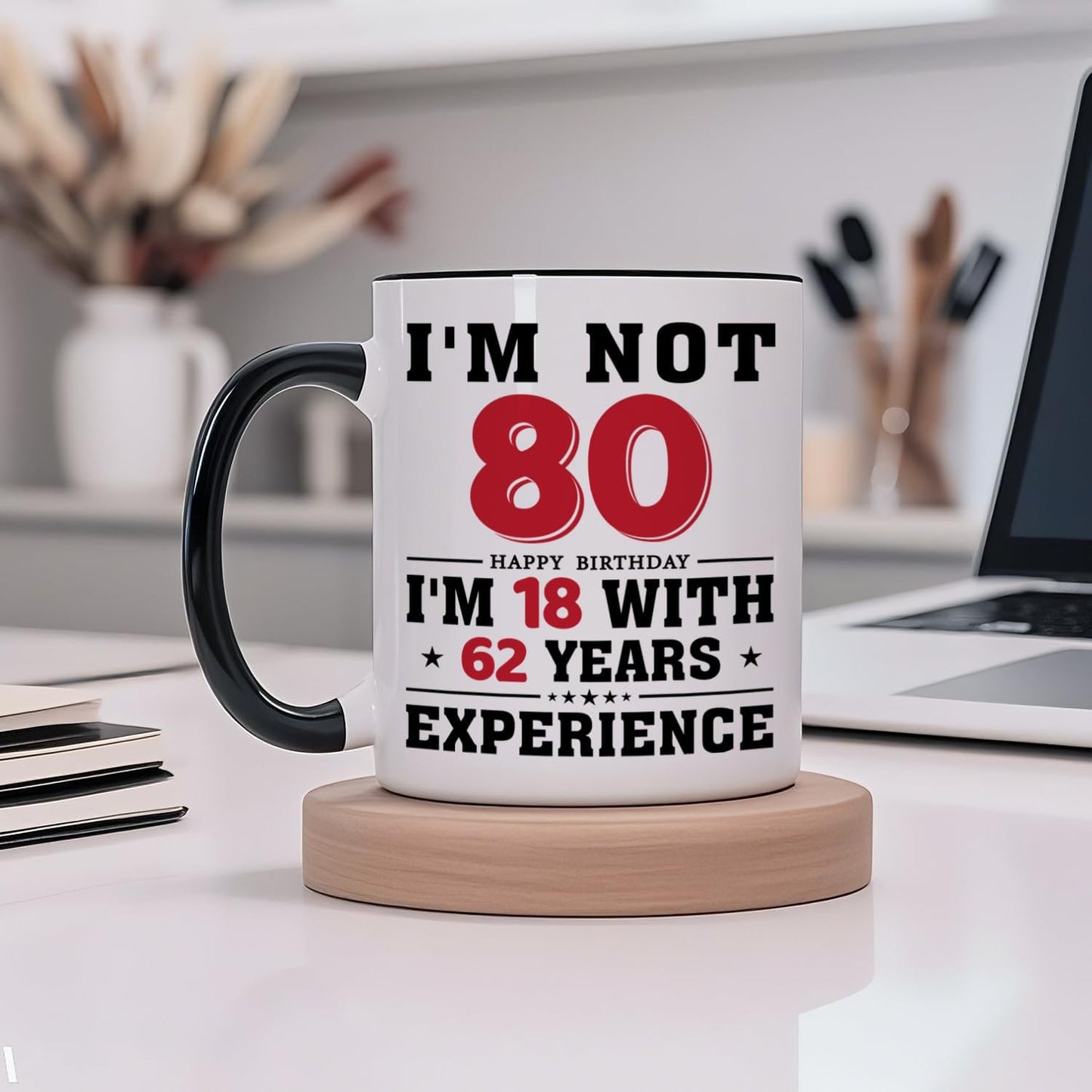 80th Birthday Coffee Mug, 80 year old Birthday Gift Ideas for Men Women Her Him, Red Black 11oz