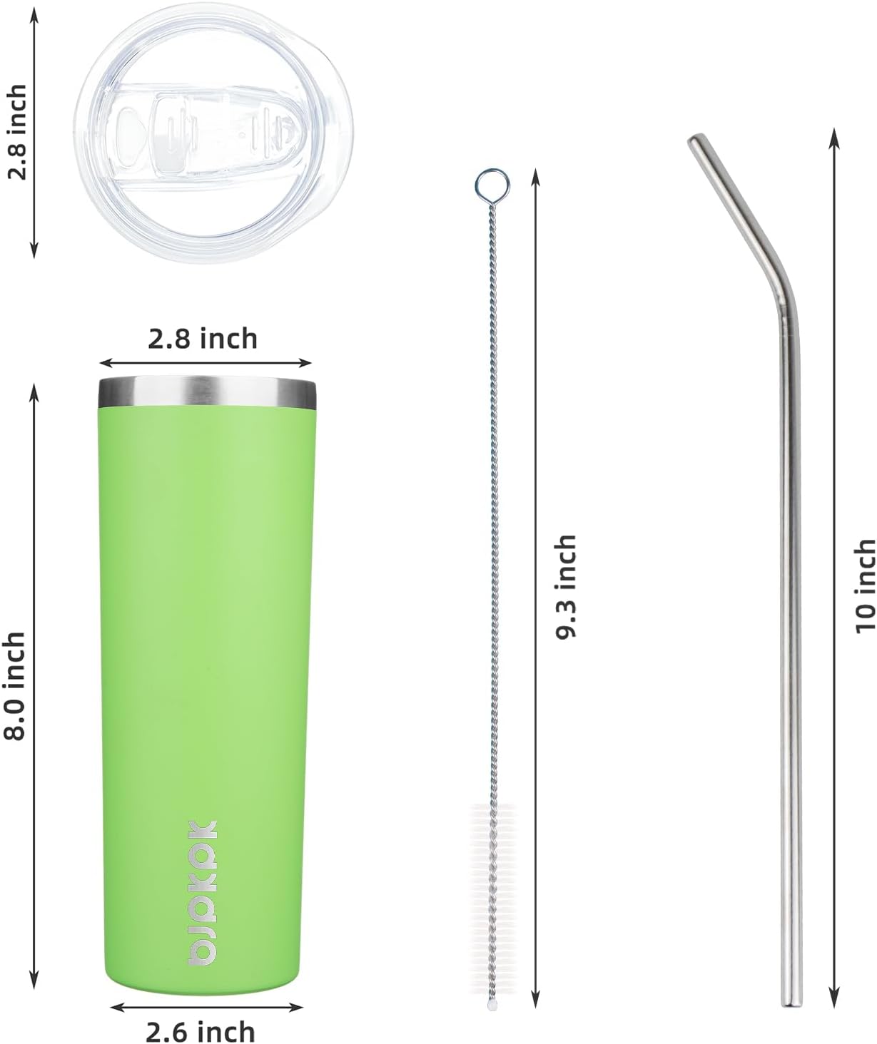 BJPKPK 20 oz Skinny Tumbler with Lid Slim Insulated Travel Coffee Cup Stainless Steel Thermal Mug,Green,Light Pink (Pack of 24)