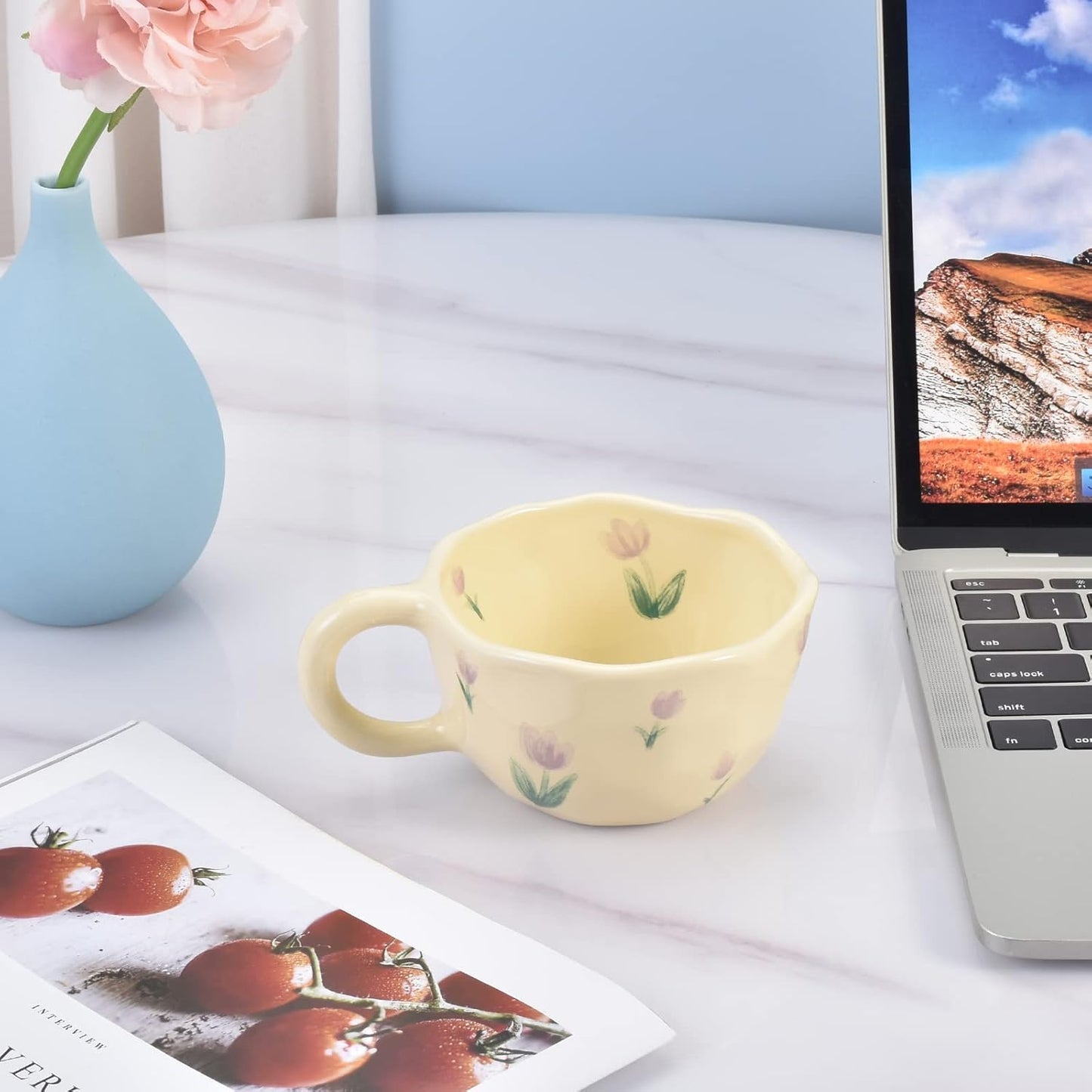 Koythin Ceramic Coffee Mug, Creative Flower Cup for Office and Home, Dishwasher and Microwave Safe, 8.5 oz/250 ml for Latte Tea Milk (Purple Tulip)