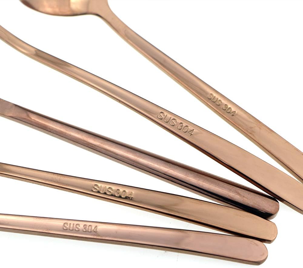 JASHII Mirror Polished Rose Gold 20-Piece SUS304 Stainless Steel Flatware Set,Silverware Set Dinner Knife Fork Spoon Dessert Fork Salad Spoon Service for 4