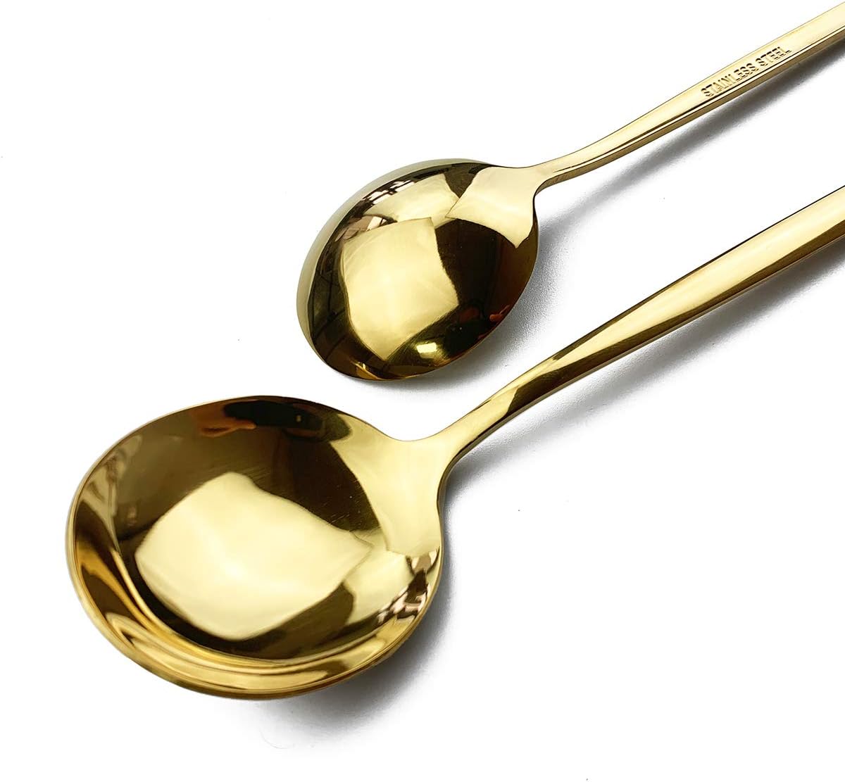 Gugrida Mirror Polished Gold Royal Dessert Spoon Salad Spoons Medium Spoons, Light weight design Stainless Steel Flatware Cutlery Set for 6, 7.28-Inch