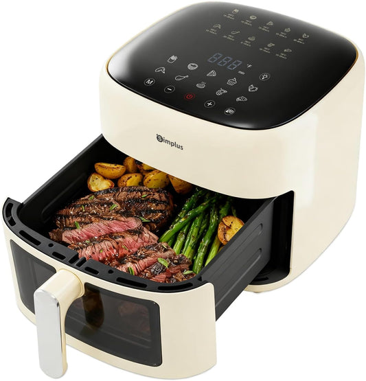 SIMPLUS Air Fryer 7 QT with Easy-View Window, Large Capacity Airfryer for Family, 400°F Rapid Air Crispy Technology, Touch Controls with 10 Presets, Nonstick & Dishwasher Safe Basket - Cream White