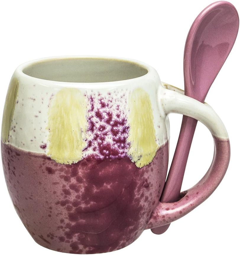 Mug with Spoon - Ceramic Glazed Set of 4, 5 oz, Beautiful Coffee Cups, Dishwasher and Microwave Safe, Mini Espresso Cups, Unique Expresso Mugs with Handle