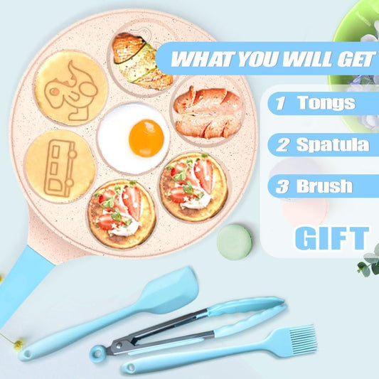 Dinosaur Egg Pan Omelette Pan 7-Cup Pancake Pan Breakfast Pancake Skillet for Eggs, Pancakes, Plett, Crepes Nonstick Pancake Maker