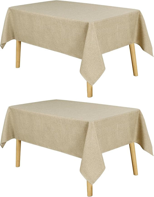 JIUZHEN 2 Pack Rectangle Table Cloth Faux Linen Farmhouse Tablecloth Wrinkle and Stain Resistant Decorative Fabric Table Cover for Kitchen, Dining Room, Parties and Camping, Beige, 60 x 84 Inch