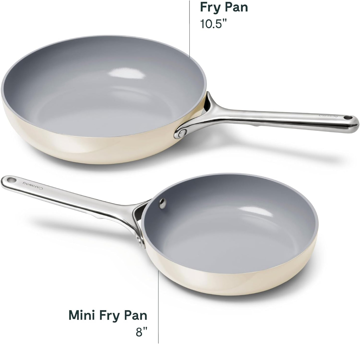 Caraway Fry Pan Duo - Nonstick Ceramic Frying Pan (8" & 10.5”) - Non Toxic, PTFE & PFOA Free - Oven Safe & Compatible with All Stovetops (Gas, Electric & Induction) - Cream
