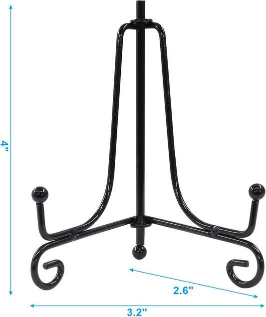 Hordion 2 Pack Plate Stand, 4 Inch Black Iron Easel Photo Display Stand Plate Holder for Picture Frame Book Tabletop Art Platter