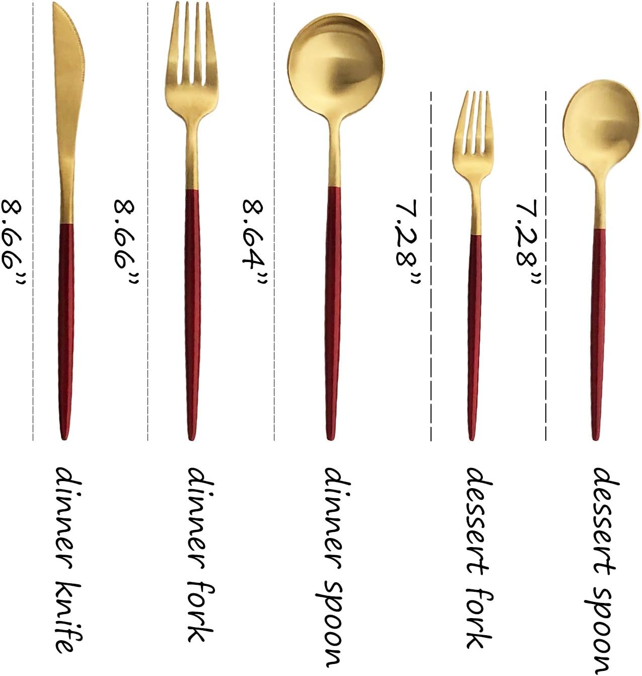 Silverware Set, Hand polished Matte Gold Red Flatware Cutlery Set Service for 4, Satin Finish 20 Pieces 18/10 Stainless Steel Utensils Set for Home and Restaurant, Dishwasher Safe