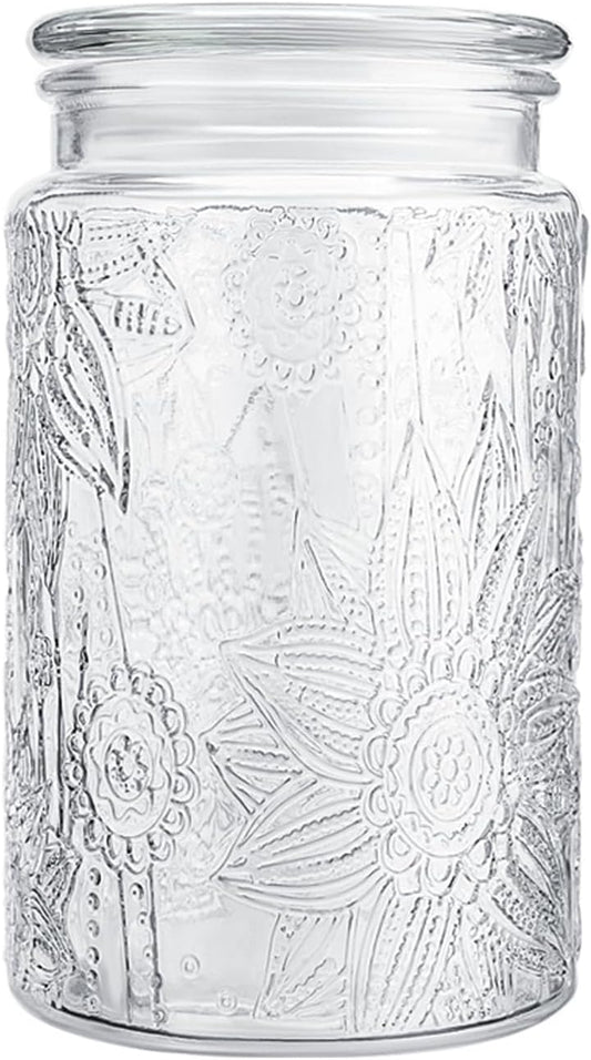 32oz Vintage Glass Jar With Lid, Glass Storage Containers, Airtight Kitchen Storage Containers For Sugar, Coffee, Tea, Spice, Flour, Candy Cookie, Pasta, Cereal, Cute Decorative Jars