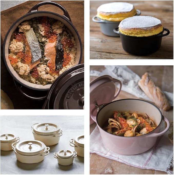 Vermicular Oven Pot | Non-Toxic Enameled Cast Iron Pot | 14cm (0.9 Qt) | Oven-safe | Induction-compatible | Dutch Oven | Made in Japan | Serves 1 | Natural Beige