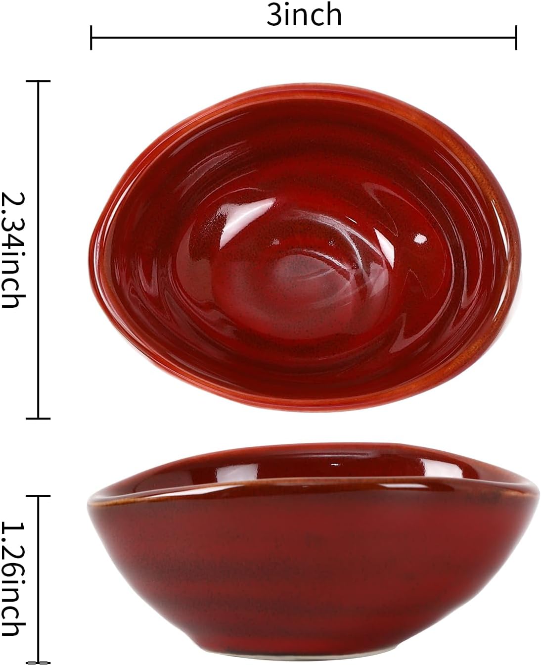 vicrays Ceramic Dipping Sauce Bowls – Small Charcuterie Dip Cups Cooking Prep Condiment Oil Dish Mini Tapas Plates for Soy Sushi Salsas Wasabi Appetizer Dessert - Set of 6 Cherry Red