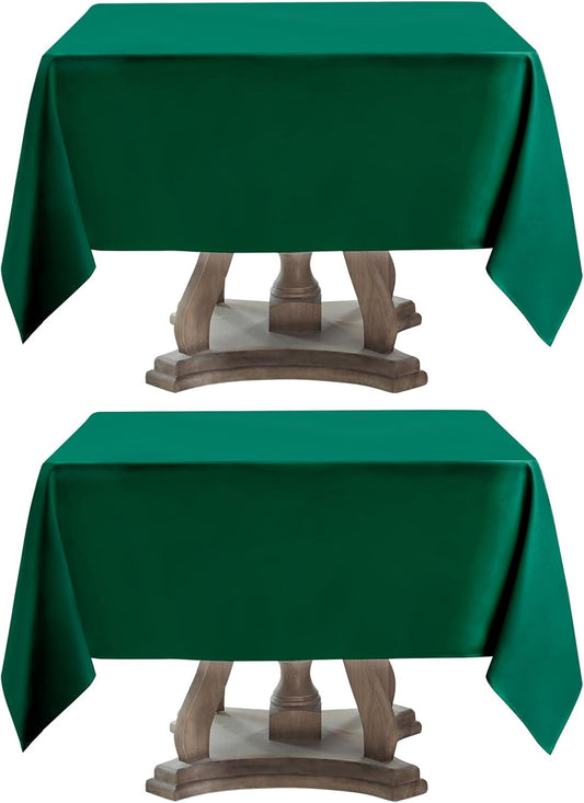 Square Tablecloth 52 x 52 Inch Dark Green Tablecloths Stain-Wrinkle Resistant Washable Polyester Table Cloths for Holiday, Buffet Parties,and Wedding 2pack
