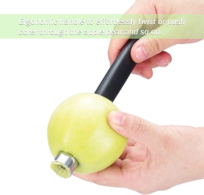 Apple Corer Lever Tool + Pear Pepper Poker Pusher by BRIGHT KITCHEN Stainless Steel Pear Fruit Seed Remover Cherry Red Grip with Serrated Blade