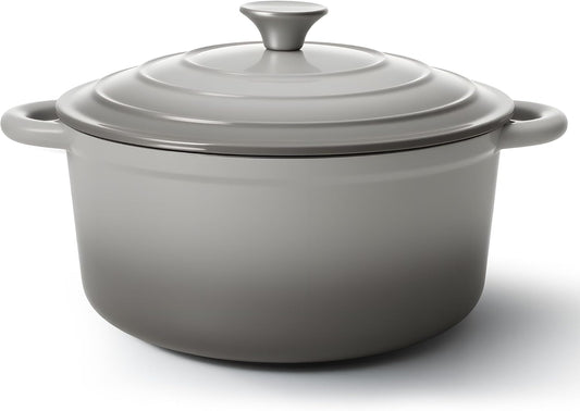 6 Quart Dutch Oven Pot with Lid, Non Stick Enameled Cast Iron Dutch Oven for Bread Baking, Heavy-Duty, Oven Safe Ceramic Cookware Up to 500°F for Baking, Braising, Stews, Roasting, Gray