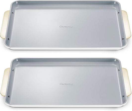Caraway Non-Stick Ceramic Large Baking Sheet Duo - Naturally Slick Ceramic Coating - Non-Toxic, PTFE & PFOA Free - Perfect for Baking, Roasting, and More - Large (18" x 13") - White