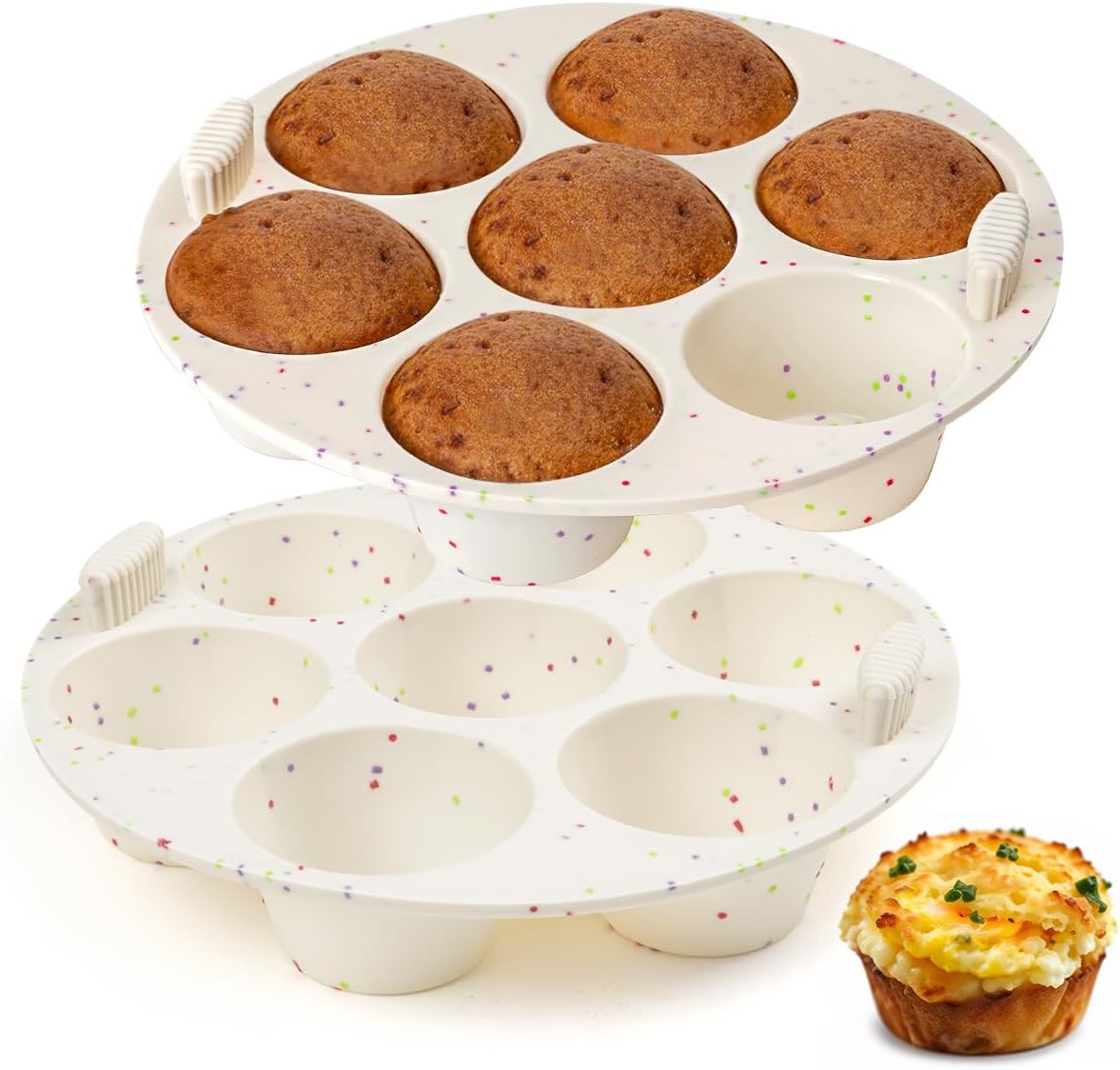 Silicone Muffin Pan for Air Fryer Oven Instant Pot, Nonstick 7 Cups Easy To Handle BPA Free for Baking Egg Bites Muffin Tart Cupcake Mini Quiche 2 Pack Confetti