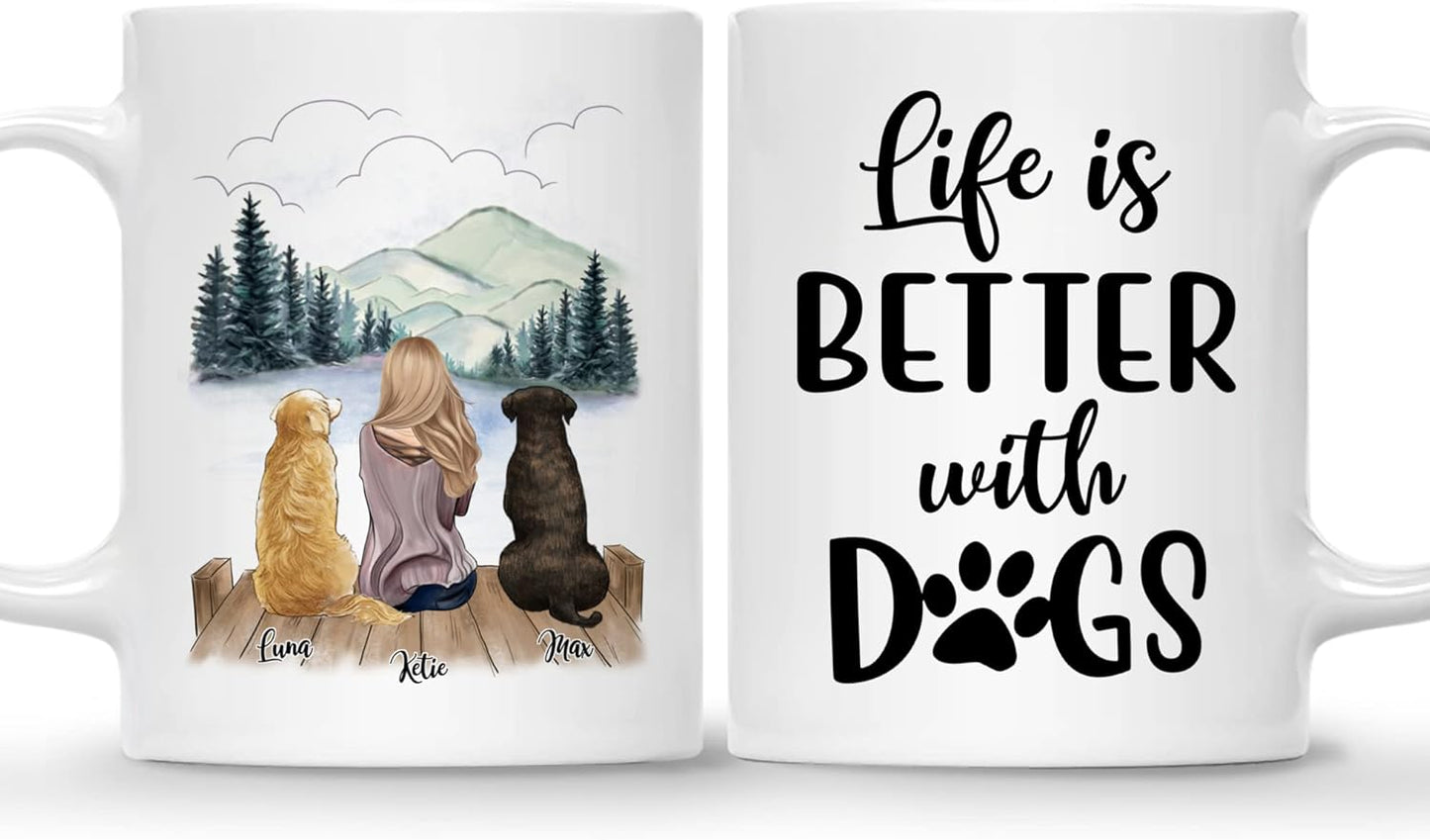 Gossby Personalized Dog Themed Mug - Life is Better with Dogs (Girl - 2 Dogs) - Customized Dog Lover Mug for Dog Mom - 11oz, 15oz