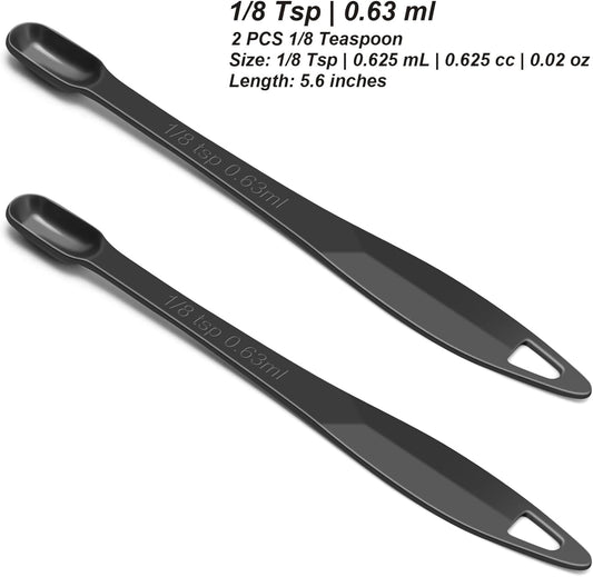 2 Pcs 1/8 Teaspoon (0.63 mL | 1/8 Tsp | 0.63 cc | 1/64 oz) Stainless Steel Single Measuring Spoon, Long Handle Metal Measuring Spoon, Kitchen Gadgets for Cooking & Baking(Black)