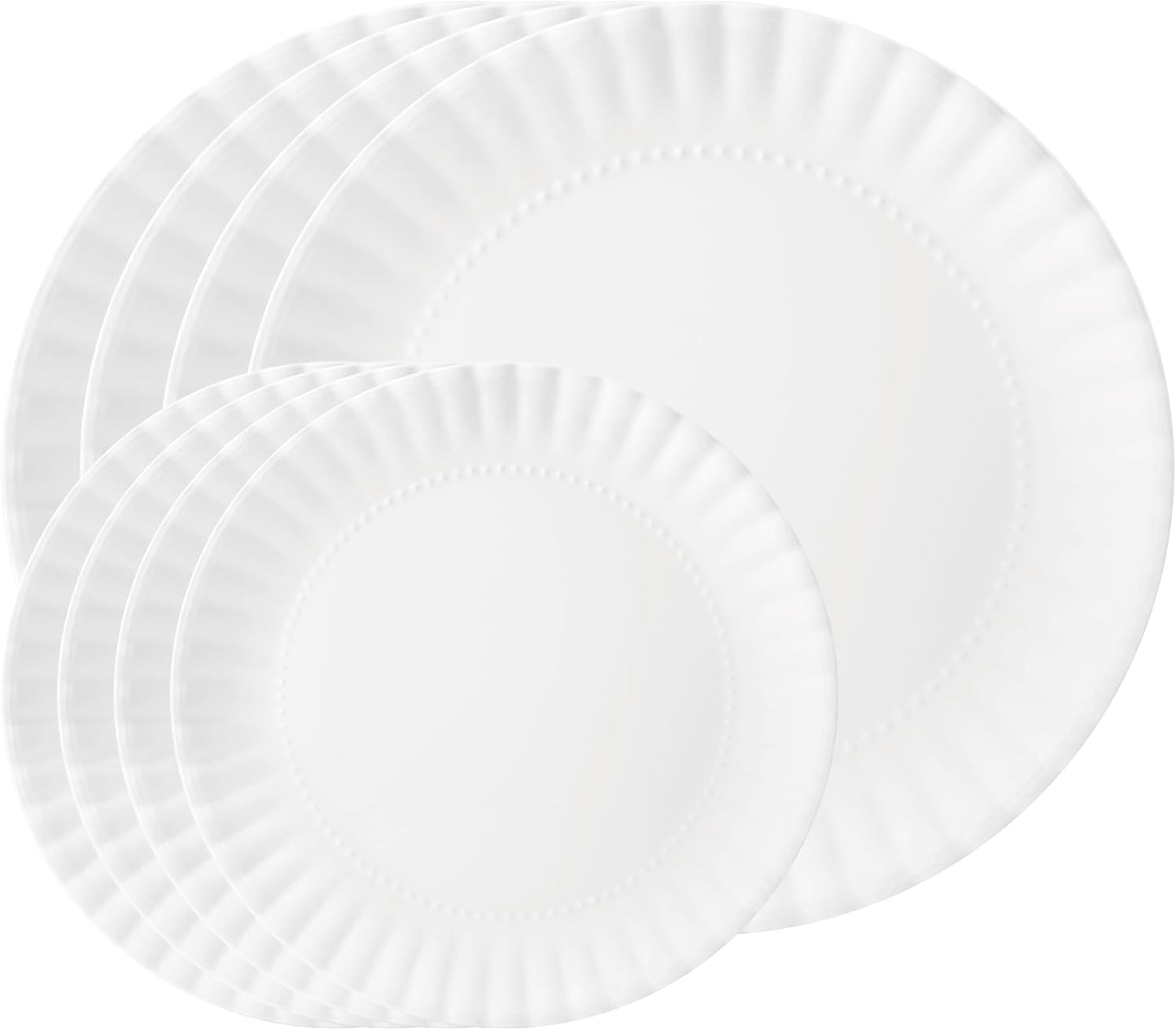 TP 8-Piece Melamine Plates Set, 10.5" & 8" Lightweight Reusable Dinner Plates for Picnic, Party & Outdoor Dining, Unbreakable Dishwasher Safe Tableware, White