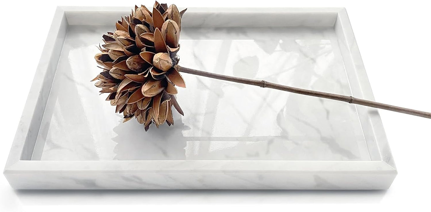 Yew & Tulip Natural Carrara White Marble Vanity Tray, Natural White Marble Serving Tray for Bathroom, Kitchen, Vanity, Home Decor, Wedding etc. (12" x 8" x 1.2")