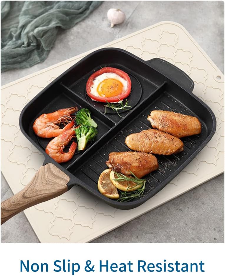 AMOAMI Dish Drying Mat,Heat-resistant,Easy Clean,Silicone Dish Drying Mats for kitchen Counter,Kitchen Gadgets Kitchen Accessories Kitchen Small Appliances (16" x 18", BEIGE)