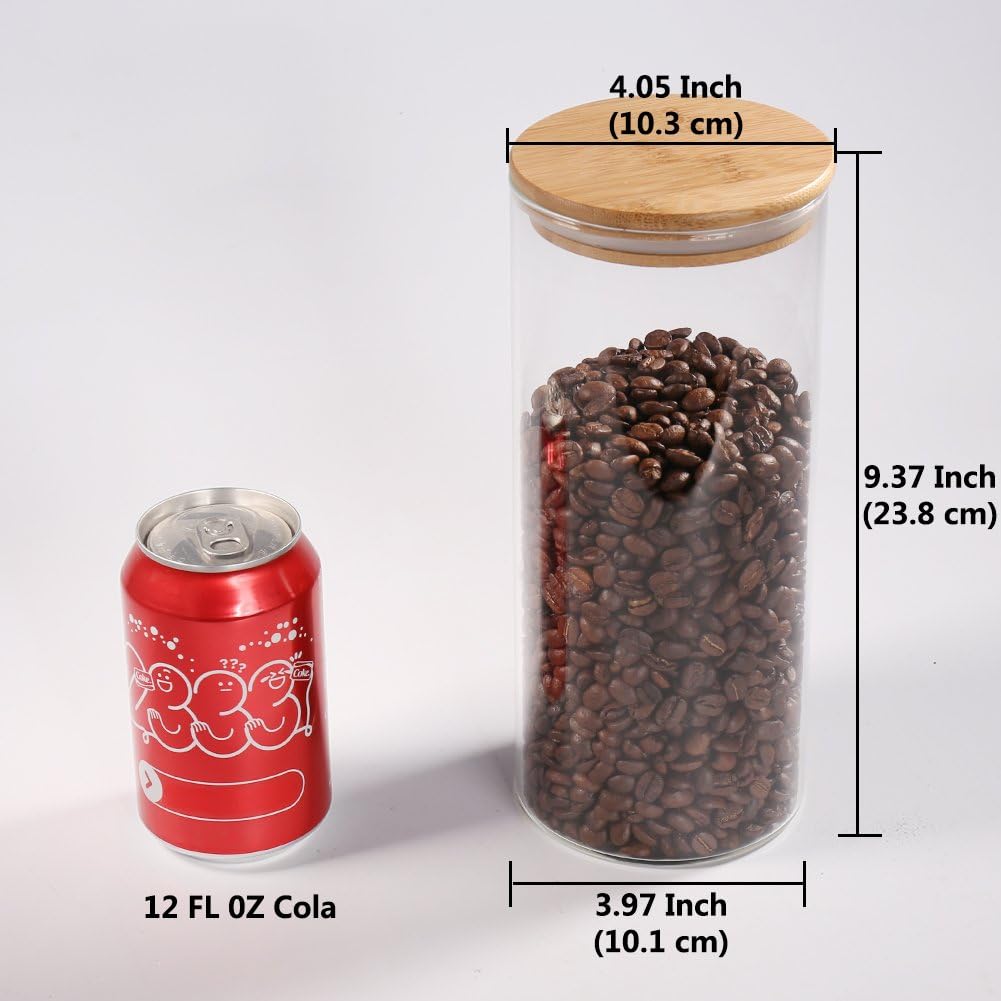 Glass Coffee Bean Container, 52.36 FL OZ (1550 ML), [Thickened Version] 77L Glass Food Storage Jar with Airtight Seal Bamboo Lid - Clear Food Storage Canister for Serving Tea, Coffee, Spice and More