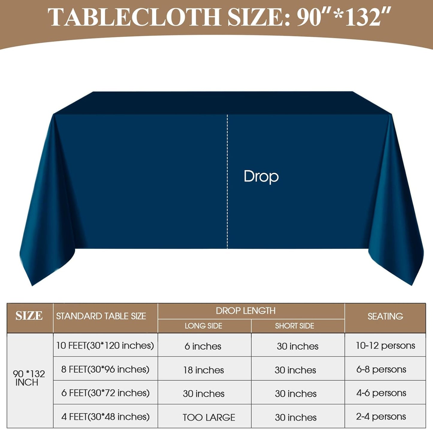 Rectangle Tablecloths 90x132 Inch 6 Pack Navy Blue Tablecloth Washable Decorative Linen Polyester Table Cloths for Dining Table Banquets Buffet Parties and Wedding