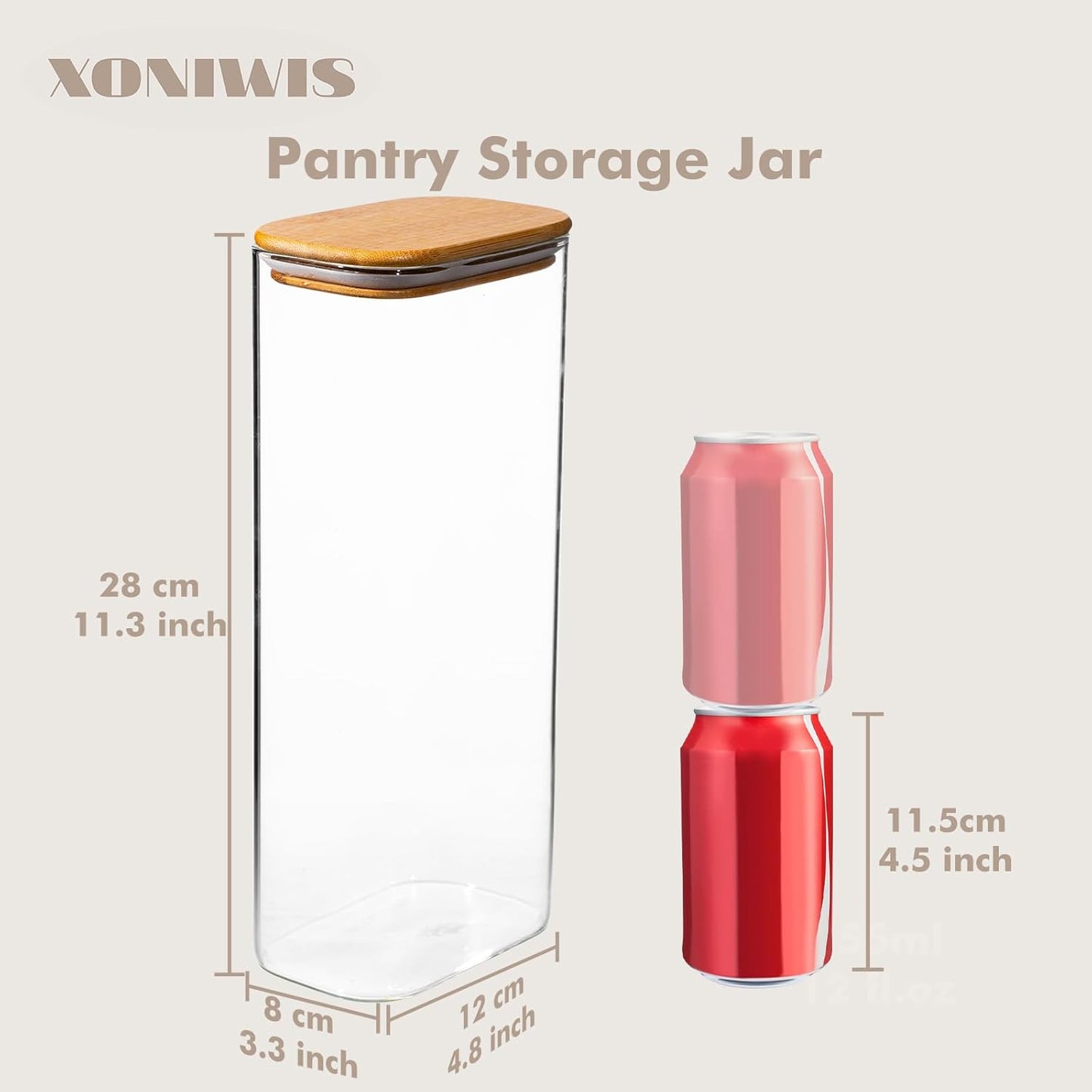 71oz 3PCS Rectangle Spaghetti Pasta Storage Containers with Lids, Tall Pantry Containers, Glass Tight Food Storage Jars with Lids for Penne, Macaroni, Lasagna, Fusilli, Cereal, Flour, Oats