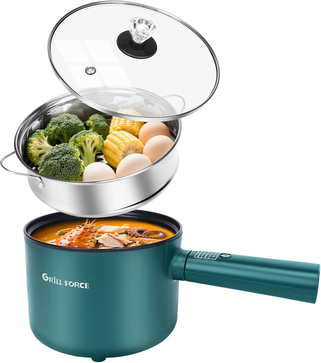 Hot Pot Electric with Steamer,6 Smart Modes, 1.8L Ramen Cooker, Portable Cooker, Non-Stick Frying Pan, Sauté Pan, Electric Pot for Pasta, Egg, Steak, BPA Free, College Dorm Room Essential