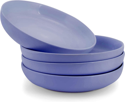 Elanze Designs Bistro Glossy Ceramic 8.5 inch Shallow Pasta Dinner Bowls Set of 4 - Perfect for Everyday uses from Italian Style Pasta to Caesar Salad, and Ramen to Pho, Violet Purple