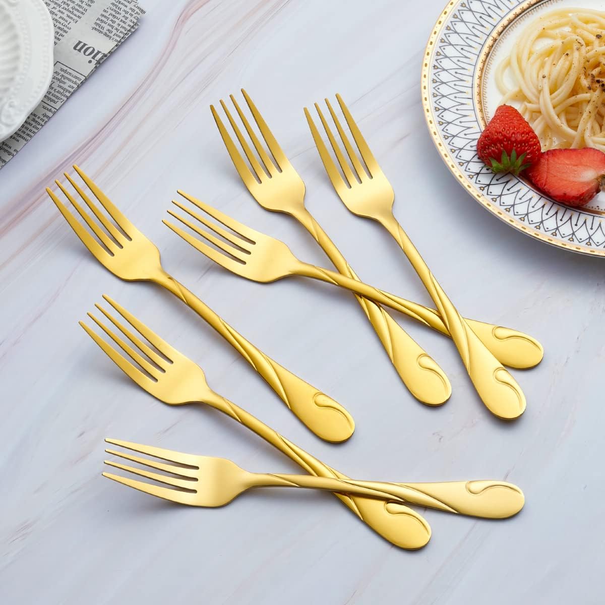 Gold Silverware Set for 8, 40-Piece Stainless Steel Flatware Set, Shiny Gold Metal Cutlery Set, Include Spoon, Fork and Knife Set, Dishwasher Safe