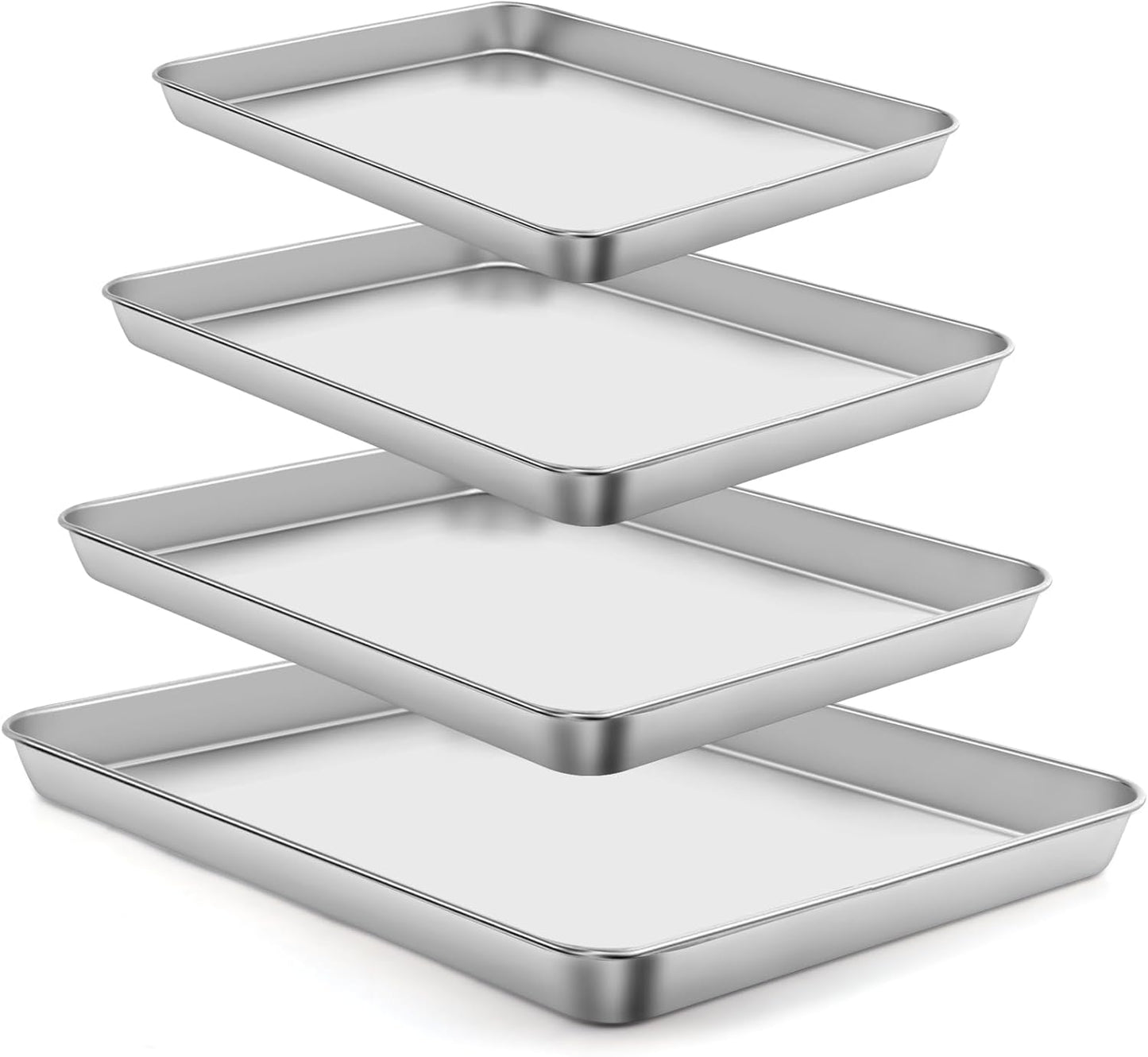 Baking Sheet Set of 4, Stainless Steel Cookie Sheet Pan,Stainless Steel Baking Pan Oven Tray, Mirror Finish,Heavy Duty, Easy Clean & Dishwasher Safe,9/10/12/16 Inch