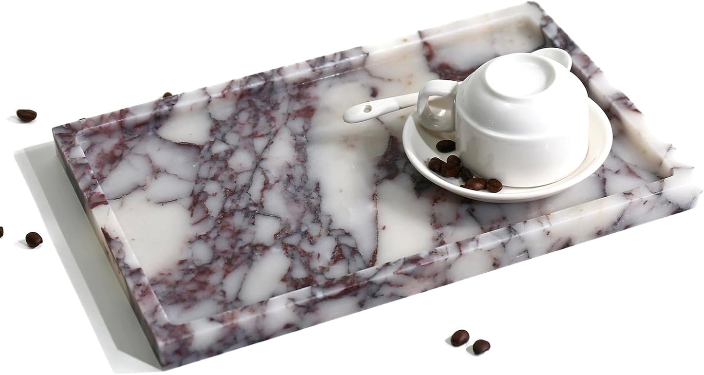 Real Luxurious Natural Marble Vanity Tray Genuine Marble Storage Tray for Home Decor Stone Tray for Bathroom/Kitchen/Vanity/Dresser Non-Resin/Non-Ceramic/Viola Oval Set