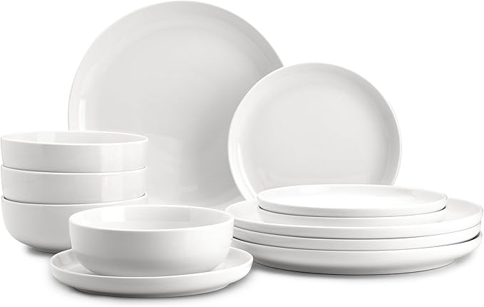 Zulay Kitchen Nova Porcelain Dinnerware Set, Service For 6 - Chip & Scratch Resistant White Plates And Bowls Sets - Microwave & Dishwasher Safe - White