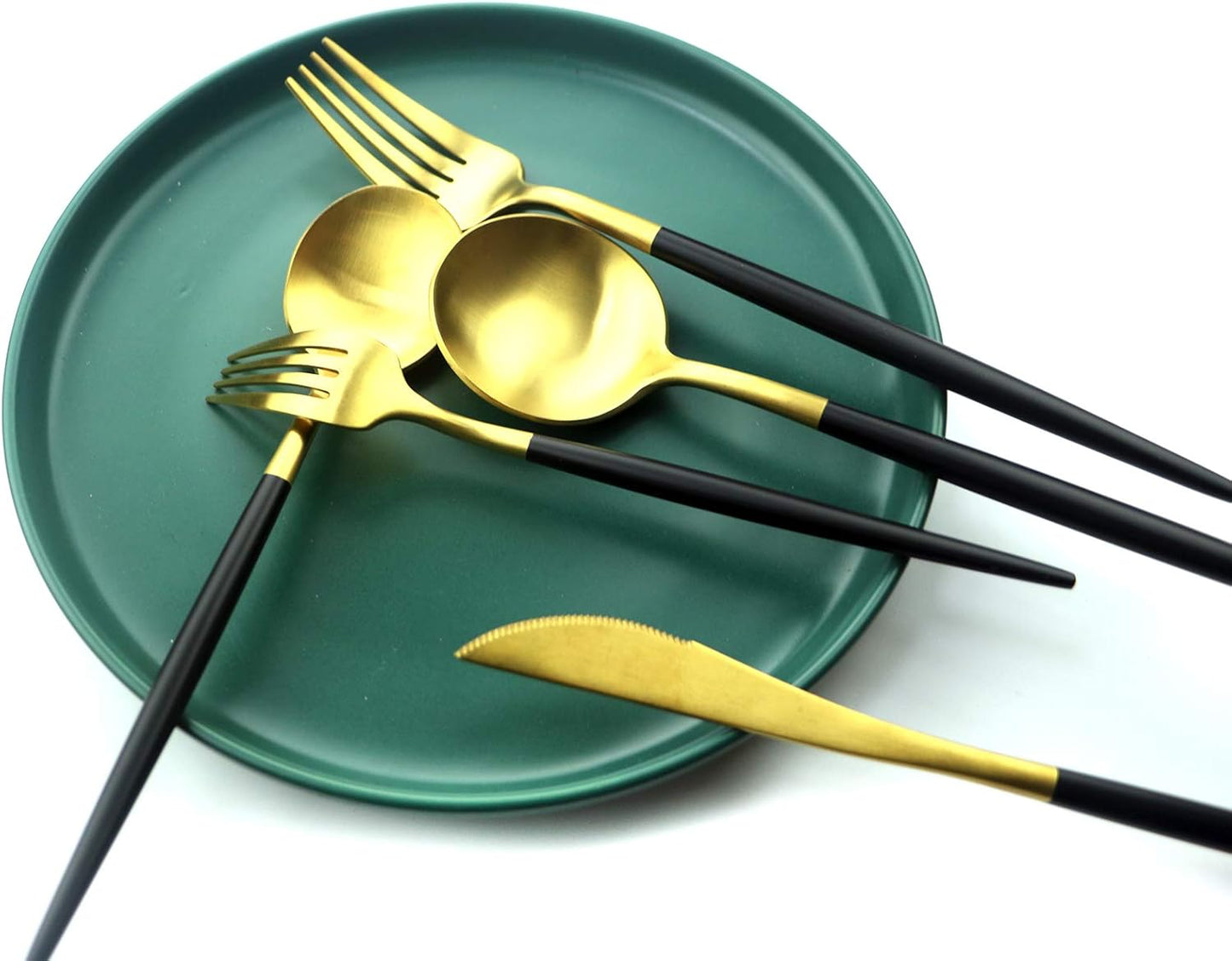 Gugrida Luxury Flatware, Royal 5 Piece Matte Black Handle 18/10 Stainless Steel Tableware Sets for 1 Including Forks Spoons Knives, Camping Silverware Travel Utensils Set Cutlery (Black Silver)