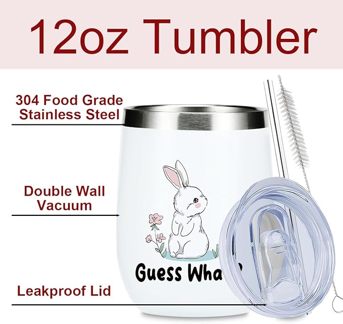 Cute Funny Rabbit 12 oz Tumbler, Wine Tumbler Insulated Wine Glass with Lid, Bunny Gifts Bunny Supplies Accessories for Women Girls Friend Daughter Sister Pet Owner Friendship Christmas Birthday